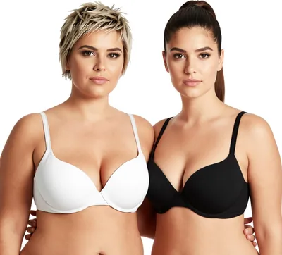 Productafbeelding van Push-up beugel-bh met voorgevormde cups en omzetbare bandjes, set van 2 in zwart en wit