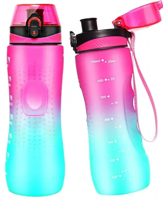 Produktbild von Trinkflasche mit Zeitmarkierung, Tritan BPA-frei, auslaufsicher, 750 ml, Lila-Grün