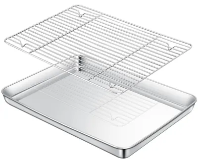 Productafbeelding van Bakplaat van roestvrij staal met afkoelrooster, 40 x 30 x 2,5 cm, 304 roestvrij staal