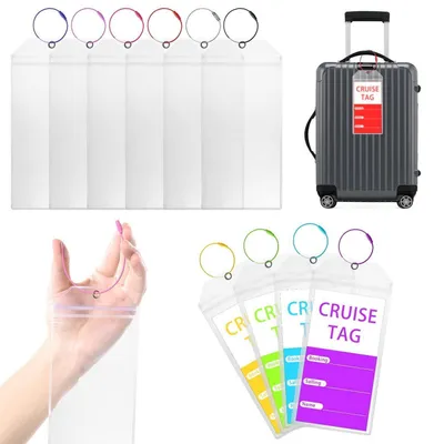 Image de 10 étiquettes de bagages pour croisière, en PVC étanche, transparentes, avec ruban métallique