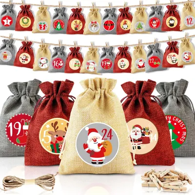 Obrázek produktu pro Sada 24 adventních kalendářů z jutových pytlíků, určených k naplnění