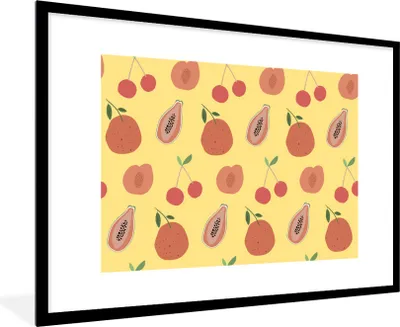 Produktbild von MuchoWow® MuchoWow® Gerahmtes Poster Obst - Rot - Gelb - Muster 90x60 cm - Poster mit zchwarzem Bilderrahmen - Wanddekoration - Fotos