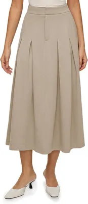 Productafbeelding van Midi-rok, gerimpeld, wijde pasvorm, comfortabel, elastisch, beige, maat L