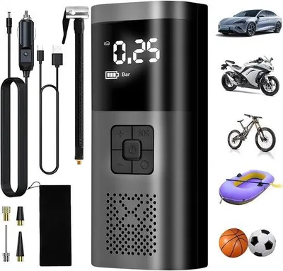Obrázok produktu pre Elektrická cyklistická pumpa s LED svetlom – 6000 mAh – prenosný kompresor – 150 PSI – digitálny LCD displej – bezdrôtová cyklistická pumpa pre motocykle, skútre a autá