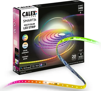 Produktbild von Calex Smart LED Streifen, 20 m, RGBIC-Farben, flexibel & zuschneidbar, dimmbar, WLAN App- & Sprachsteuerung, inkl. Fernbedienung