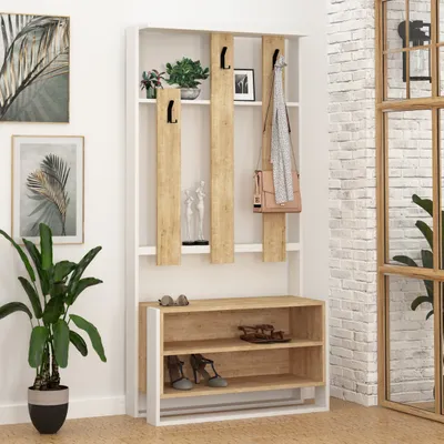 Produktbild von DECORTIE Chester Dielenständer Weiß+Eiche 36 x 90 x 180 cm