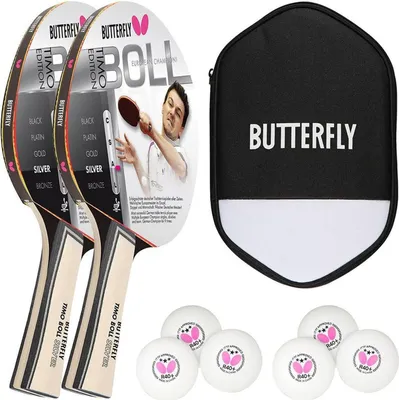 Produktbild von Butterfly 2x Timo Boll Silber 85015 Tischtennisschläger + Tischtennishülle + 6x 40+ 3*** Bälle | Tischtennisset Tischtennis Set TT Tabletennis
