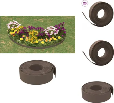 Immagine prodotto di vidaXL Bordatura per prato 3 pz. Polietilene marrone 10 m 15 cm - Bordi per aiuole