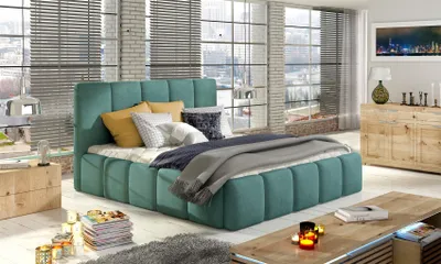 Produktbild von Polsterbett Bett VERONA Komplettset Polyesterstoff Türkis 160x200cm