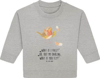 Produktbild von Mr. & Mrs. Panda Organic Baby Pullover Rotkehlchen Federn 12. - 18. Monat - Heather Grey - Geschenk, Bullover, fliegen, Vogel, Motivation Sprüche, Motivationsbilder