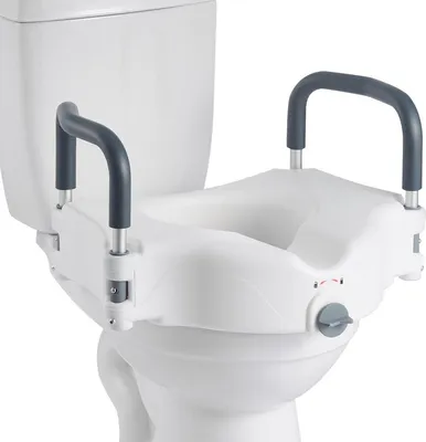 Produktbild von Erhöhter Toilettensitz mit Armlehnen, 136,1 kg Tragkraft, 127 mm Hubhöhe, verbreiterter Toilettensitz mit gepolsterten Griffen für Senioren, ältere Menschen, Behinderte und Erwachsene