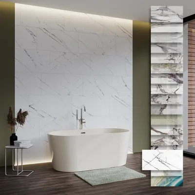 Produktbild von HEXIM Marmorplatten Optik 1 Stück 78x39cm SPC Kunststoff Innen & Außenbereich Granit Steinoptik - Duschrückwand Küchenrückwand Dekorative Wohnzimmerwand weiß (0,30m² 2014) A-Serie