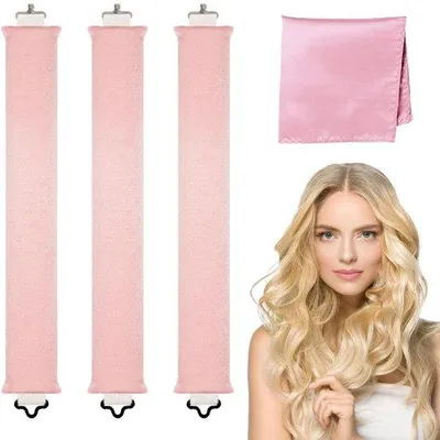 Image de Unyqoos® : Ensemble de 3 bigoudis en flanelle sans chaleur, avec crochets. Méthode pour une nuit, pour des boucles douces et volumineuses