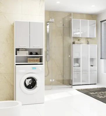Image de Armoire pour machine à laver avec deux portes, 64 × 30 × 180 cm
