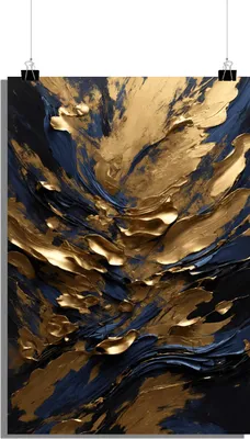Produktbild von Abstraktes Poster - Aquarell Poster - Gold Poster - Blaues Poster - Stilvolles Poster - 61x91cm - Perfekt zum Einrahmen