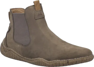A single brown leather boot on a white background.