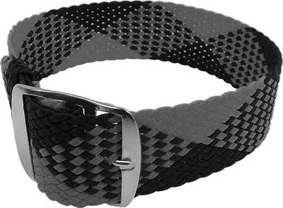 Produktbild von Minott Perlon Durchzugsband Textil grau/schwarz Dornschließe, Stegbreite:22mm, Schließe:Silbern