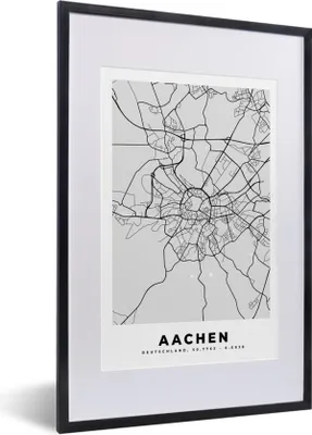 Produktbild von MuchoWow® Gerahmtes Poster Aachen - Stadtplan - Deutschland - Karte 40x60 cm - Poster mit Schwarzem Bilderrahmen Wandposter Rahmen Foto Bilder - Poster in Rahmen