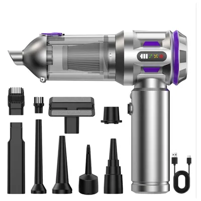 Image de INF Aspirateur sans fil portatif pour voiture — Aspirateur 2-en-1 et souffleur, 6000mAh, recharge Type-C rapide, compact pour voiture et maison Argent
