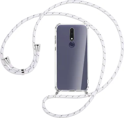 Produktbild von Handykette Backcover-Schutzhülle mit Band (Metall silberfarben) für Nokia 3.1 Plus - weiß/grau