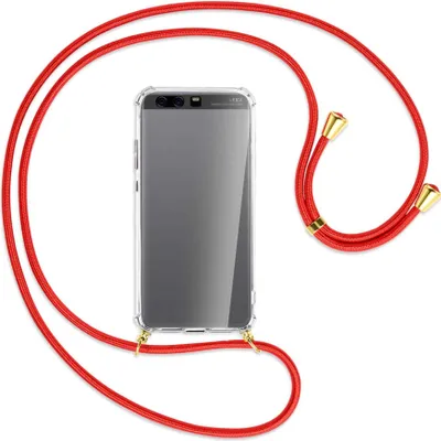 Produktbild von Handykette Backcover-Schutzhülle mit Band (Metall goldfarben) für Huawei P10 Plus - rot