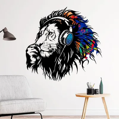 Produktbild von Decords Wandtattoo – farbenfroher Löwe mit Kopfhörern, 180 cm