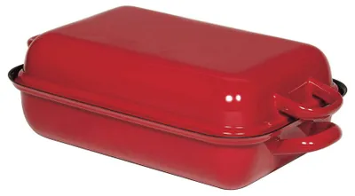 Emaille-Bratpfanne mit Deckel, 32 cm, rot, für Induktion