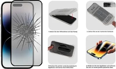 Produktbild von Komplett Echtglas-DisplaySchutz - für Apple iPhone 14 Pro Max - mit MONTAGE-RAHMEN