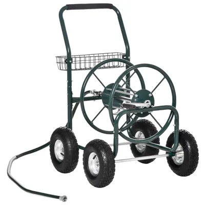 Produktbild von Outsunny Schlauchwagen für Gartenschlauch max. 70 m (Ø15 mm Schlauch) mit Aufbewahrungskorb Stahl Nylon 83 x 60 x 92,5 cm