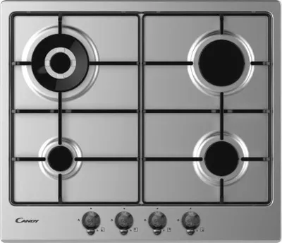 Image de Candy Classic CHW6BR4WTX Table de cuisson à gaz encastrable 4 brûleurs en acier inoxydable