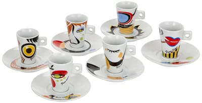Espressotassen Set 12-tlg. Porzellan 6 Motive 50 ml