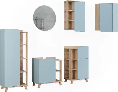 Immagine prodotto di Set di mobili da bagno Vicco Karen Sonoma/blu 5 parti, Model 52057