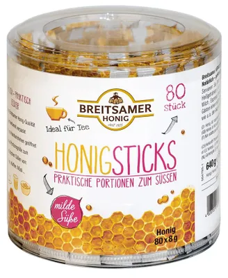 Zdjęcie produktu dla Breitsamer Honey Dwarf Acacia Honey Sticks o łagodnej słodyczy 640g