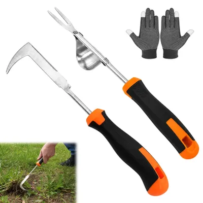 Productafbeelding van Onkruidsteker roestvrij staal met handschoenen tuin