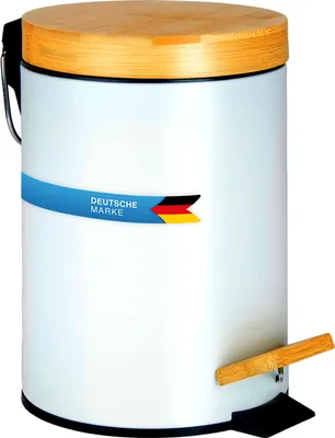 Produktbild von Premium Kosmetikeimer Bambus 3L in Weiß – Eleganter Badezimmereimer aus Stahl mit Bambusdeckel & entnehmbarem Inneneimer für Bad & WC