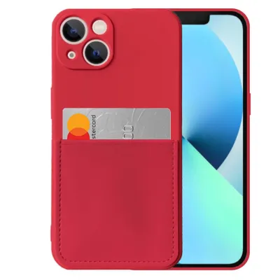 Produktbild von Smartphonica iPhone 13 Silikonhülle mit Kartenhalter und weicher Innenseite - Rot