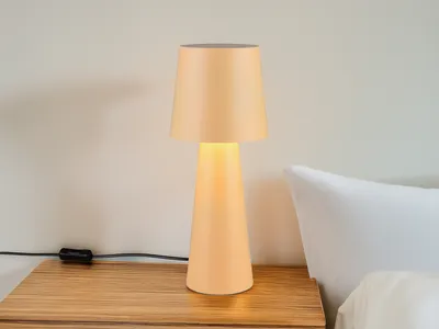 Produktbild von Große LED Tischleuchte dimmbar mit Metallfuß & Lampenschirm Beige, Höhe 40cm