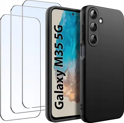 Zdjęcie produktu dla ZESTAW Etui do Samsung M35 5G Matowe Czarne Silikon Slim + 3 SZTUKI SZKŁO