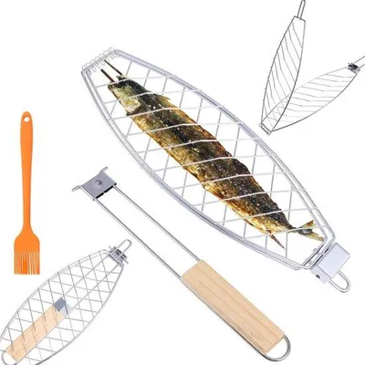 Produktbild von Grillkorb für Fisch – Robuster Fischkorb für den Grill – Geeignet für Fisch, Garnelen und Gemüse – Aus Edelstahl