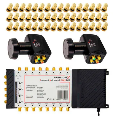 Produktbild von PremiumX Multischalter Set 9/16 Multiswitch SAT 2x Quattro LNB 48x F-Stecker