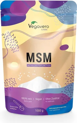 Produktbild von Vegavero MSM Pulver | 1000 g | Methylsulfonylmethan | 99,9% rein | ohne Zusätze | wiederverschließbarer Beutel | vegan