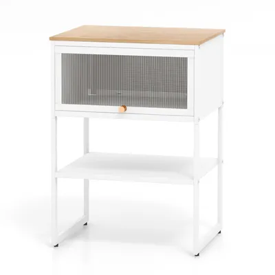 Zdjęcie produktu dla COSTWAY stolik nocny stolik nocny z drewna, szafka nocna z metalową ramą, półką i przezroczystymi drzwiczkami, stolik do salonu 40 x 32 x 56 cm biały
