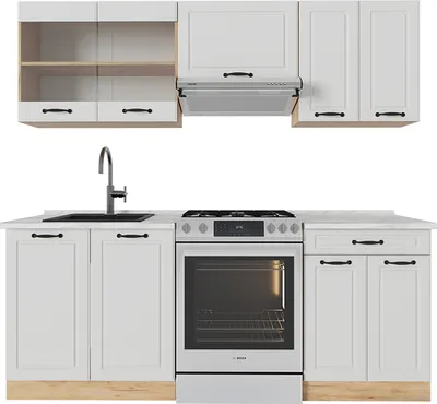 Zdjęcie produktu dla Aneks kuchenny Vicco R-Line Biały dworek/złoty dąb 200 cm , BP Marmur, Model 53764