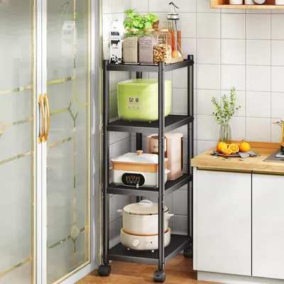 Immagine prodotto di Scaffale metallico a 5 ripiani, con ruote e piedini, nero, con altezza regolabile