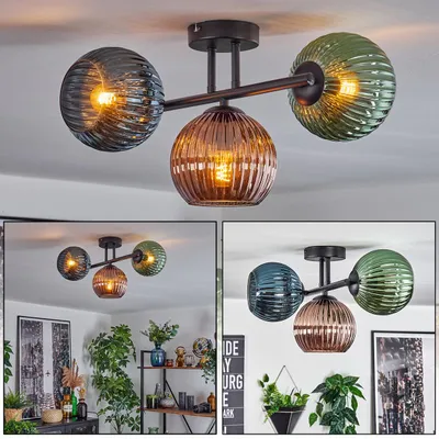 Produktbild von Cesaro 3-flammige Deckenlampe aus Metall/Riffelglas in Grün/Blau/Kupfer