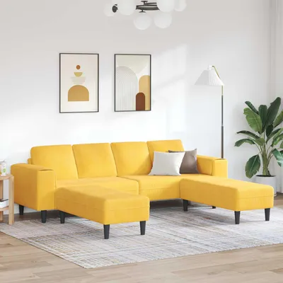 Zdjęcie produktu dla vidaXL Sofa z poduszkami jasnożółta 250 x 188 x 76 cm Sztruks
