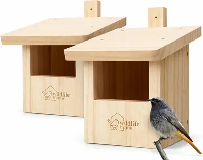 Produktbild von WILDLIFE HOME Nistkasten Halbhöhle – 2er Set für Rotschwänzchen, Rotkehlchen aus Massiv-Holz I Nistkästen für Vögel draußen I Wetterfest & Unbehandelt I Vogelhaus, Vogelnistkasten, 2 Stück