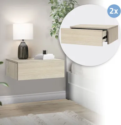 Immagine prodotto di ML-Design 2x comodino sospeso con 1 cassetto, 46x30x15 cm, rovere Sonoma