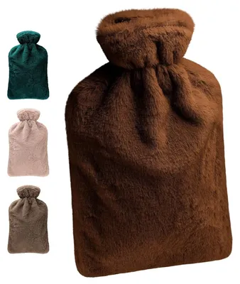 Produktbild von Wärmflasche Wärmeflasche Bettwärmer - Naturkautschuk - 2 Liter - Geripptes Oberfläche - Mit Fleece-Bezug