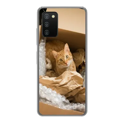 Produktbild von MuchoWow® Handyhülle Schutzhülle Hülle für Samsung Galaxy A03s Katze - Box - Rot Silikon Softcase Handy Hülle - Schutz